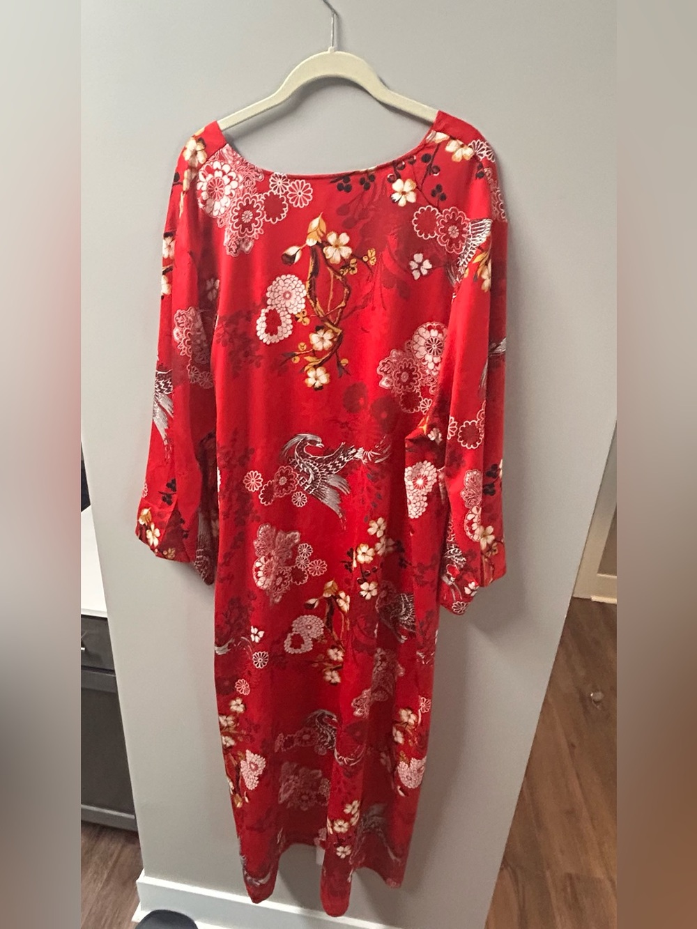 Natori Floral Half Zip Caftan Red 2X - Picture 6 of 15